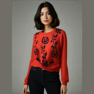 Vintage 80s size medium Franco Valeri angora rabbit, blend red floral sweater